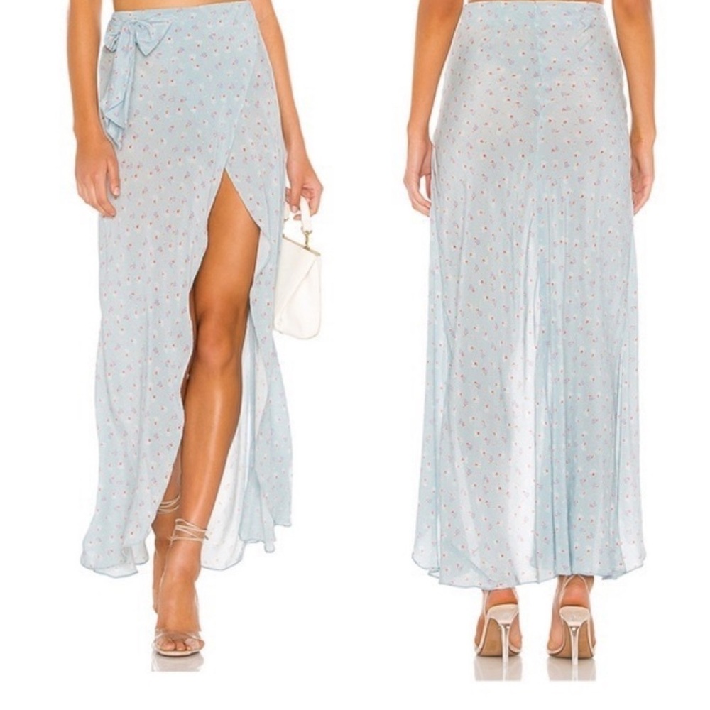 LoveShackFancy Jolene Silk Skirt in Blue